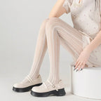 Red Nylon Striped Fishnet Tights for Women