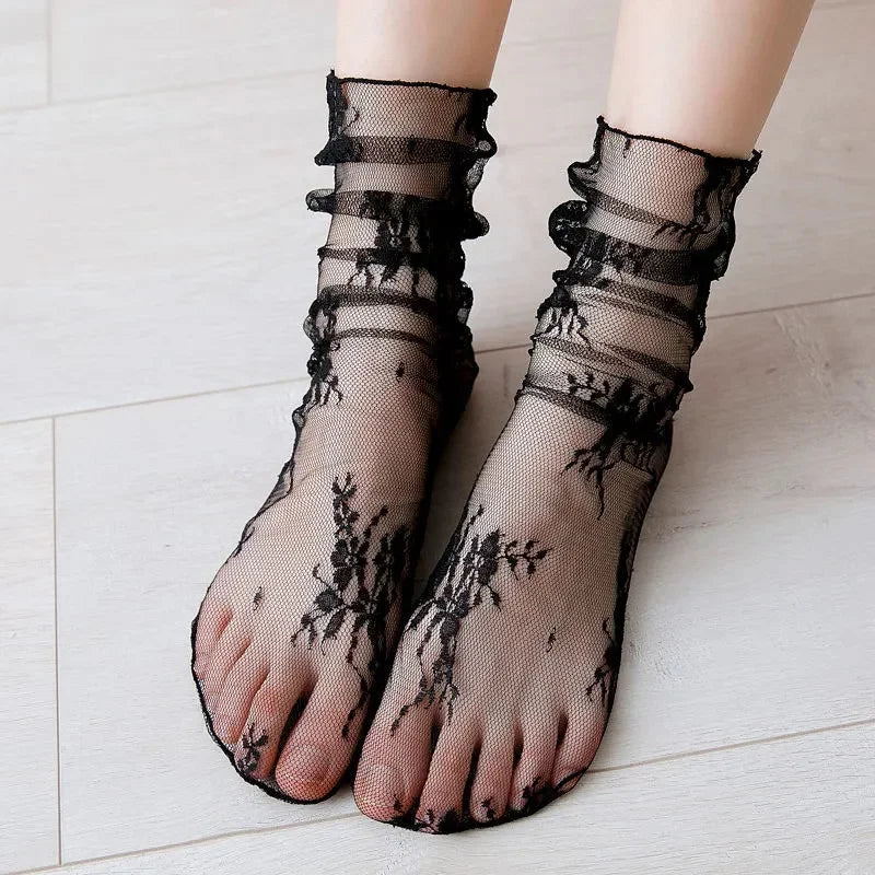 Floral Lace Mesh Ankle Socks