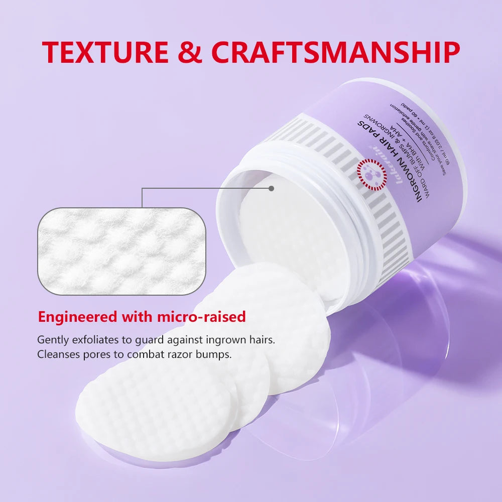 Ingrown Hair Treatment Cotton Pads for Razor Bumps and Exfoliation
