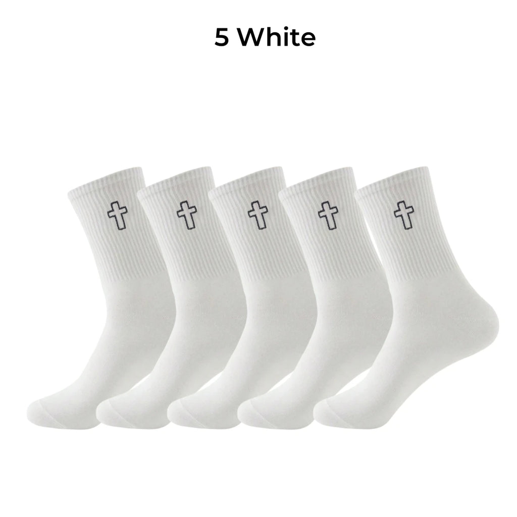 Polyester Elastane Crew Socks Cross Pattern