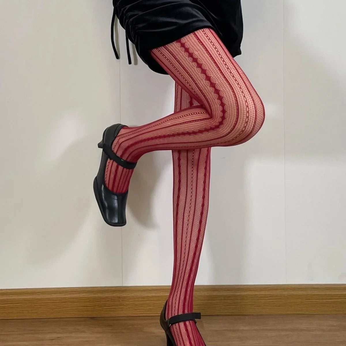 Nylon Striped Fishnet Pantyhose Women Hollow Stockings