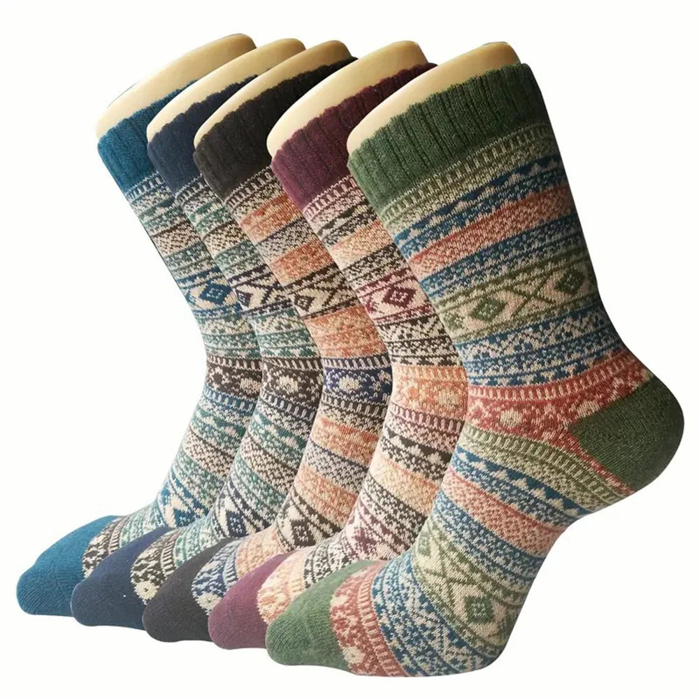 Polyester Elastane Knit Crew Socks Five Pair Set