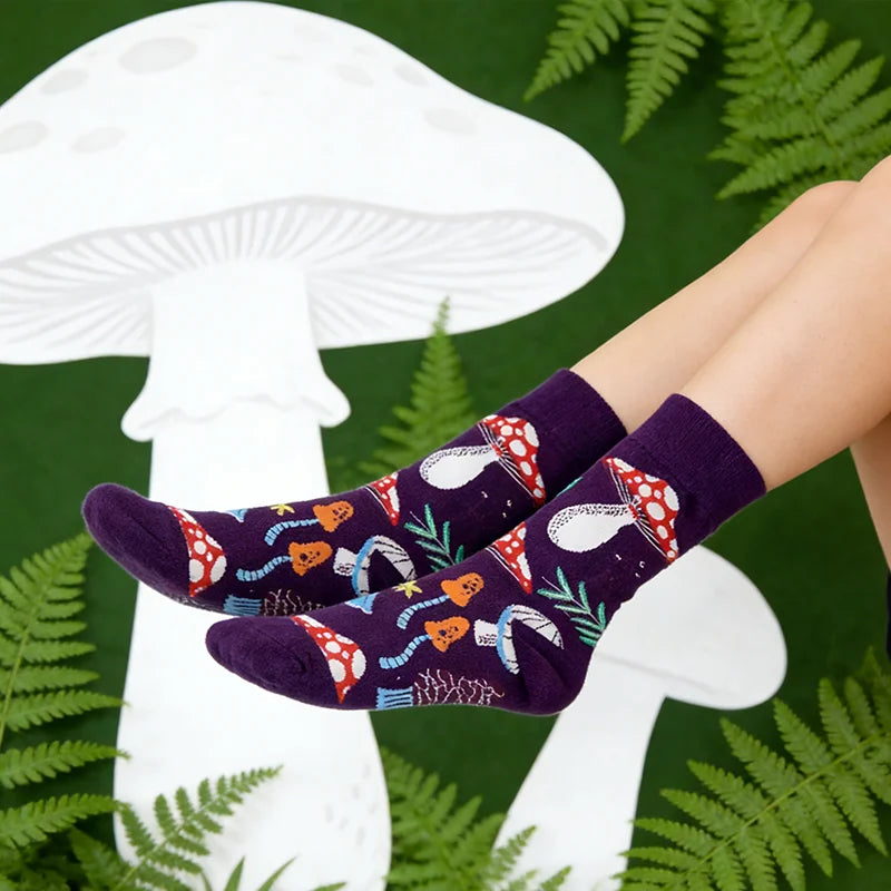 Cotton Blend Mushroom Print Casual Socks - 2