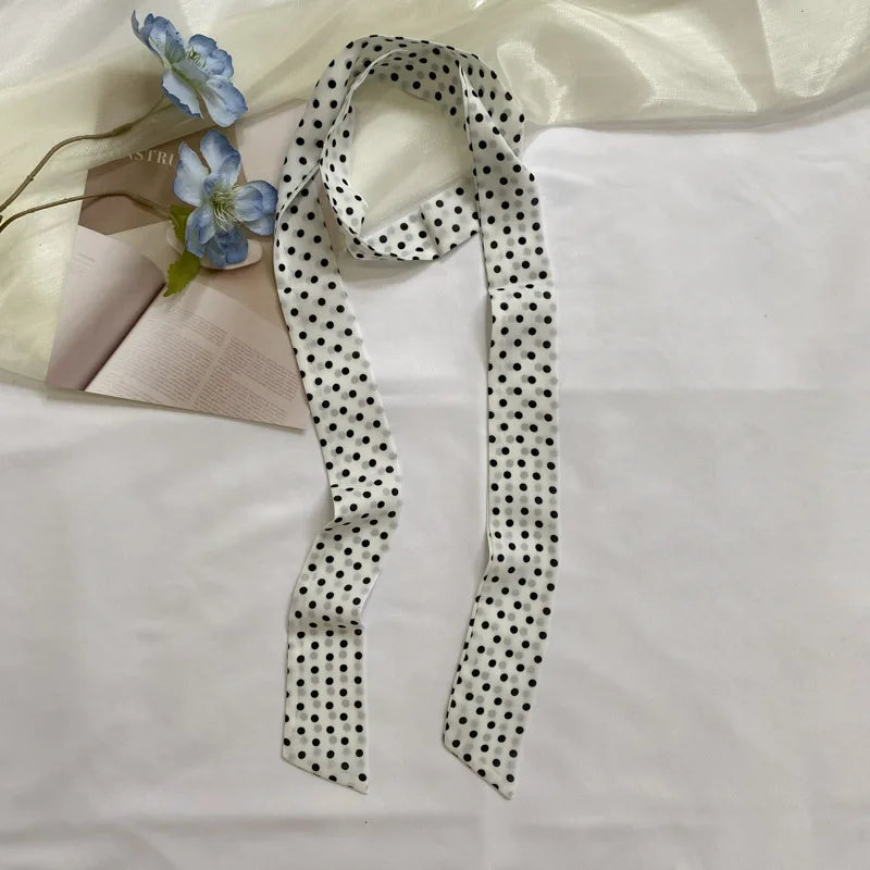Polka Dot Polyester Long Ribbon Scarf Headband