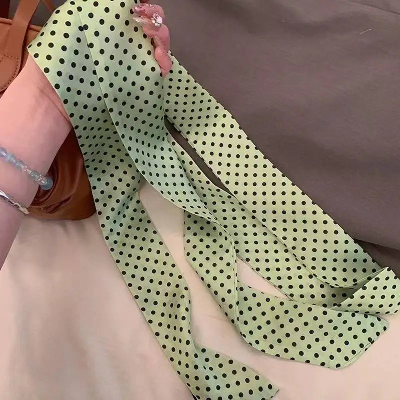 Polka Dot Polyester Long Ribbon Scarf Headband - 14