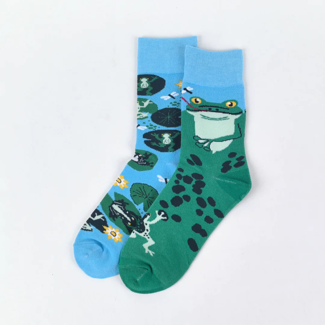 Cotton Blend Frog Print Casual Crew Socks