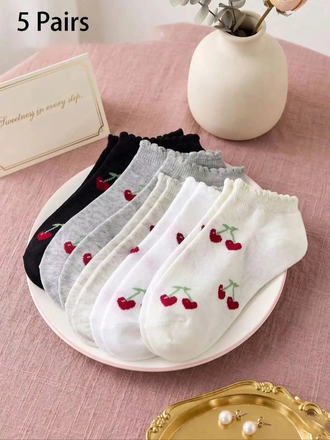 5 Pairs Women Polyester Elastane Casual Ankle Socks - 14