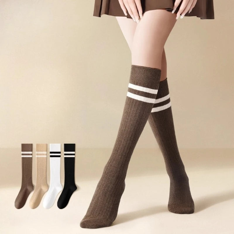 Cotton Polyester Striped Knee High Casual Socks - 2