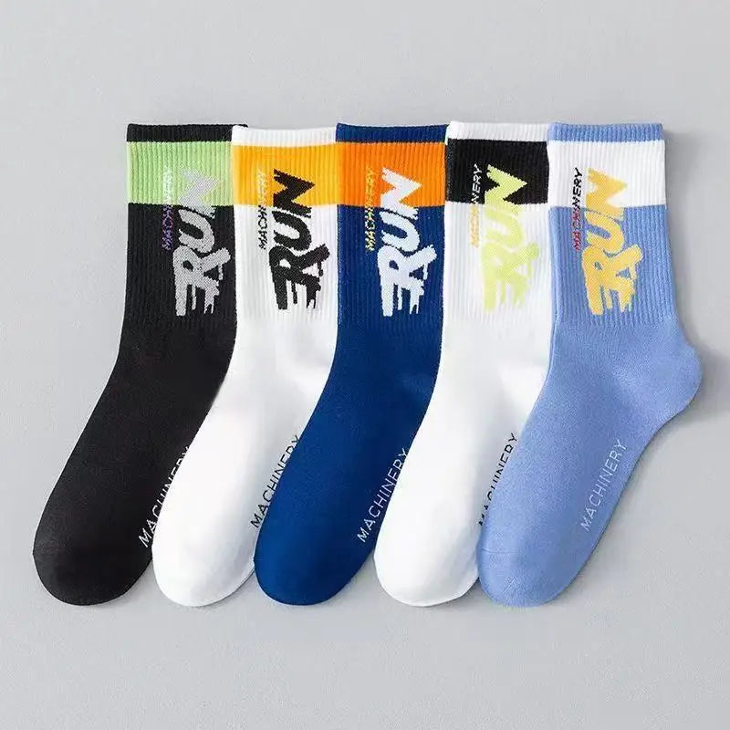 Polyester Spandex Letter Print Mid Tube Casual Sports Socks - 13