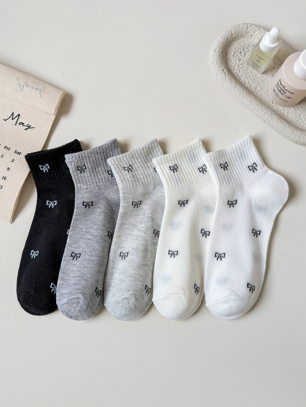 Womens Polyester Elastane Low Tube Casual Ankle Socks 5 Pack