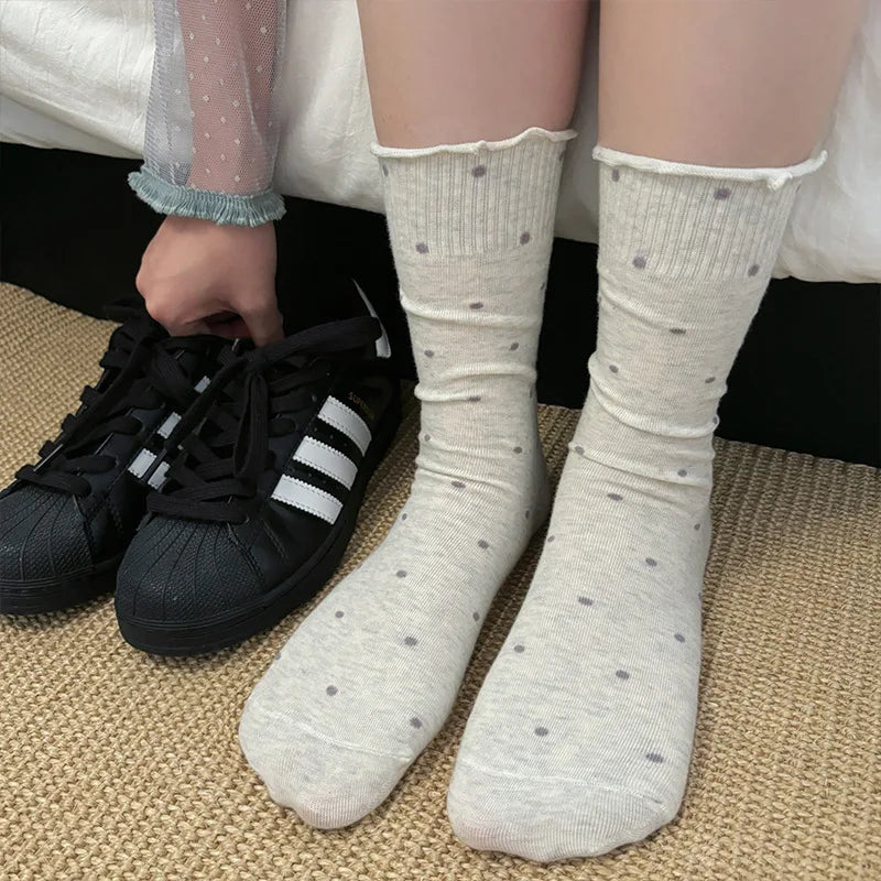 Polyester Spandex Polka Dot Mid Tube Casual Socks