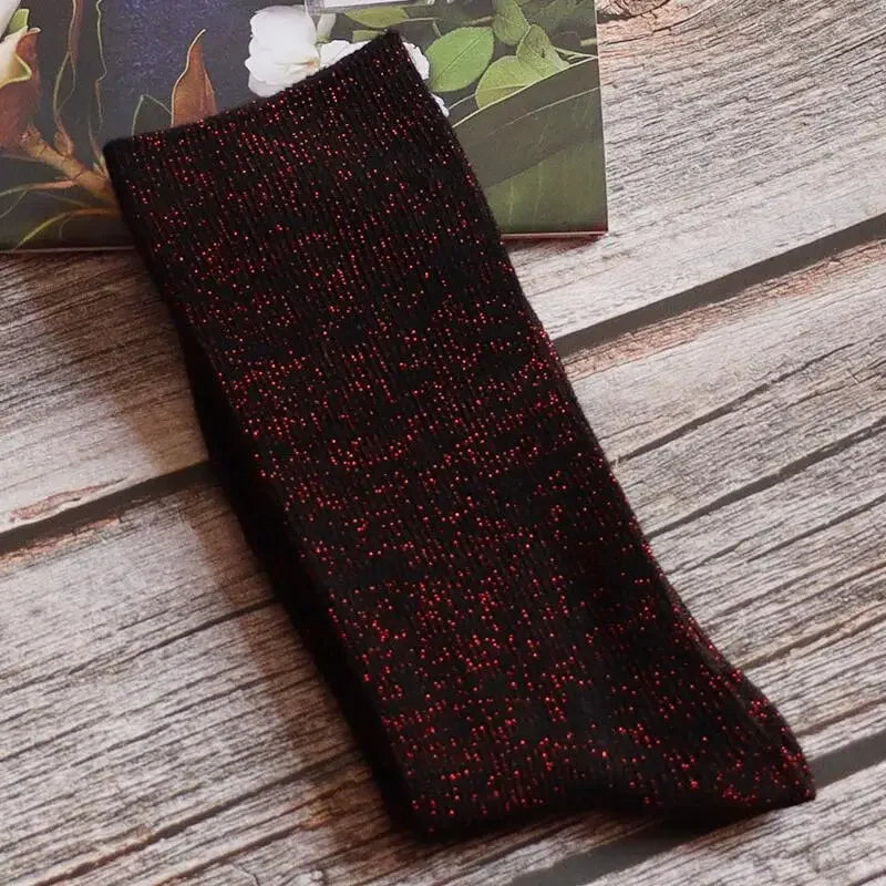 Shiny Metallic Cotton Blend Mid Tube Casual Socks - 32