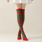 Striped Nylon Polyester Over Knee High Stockings