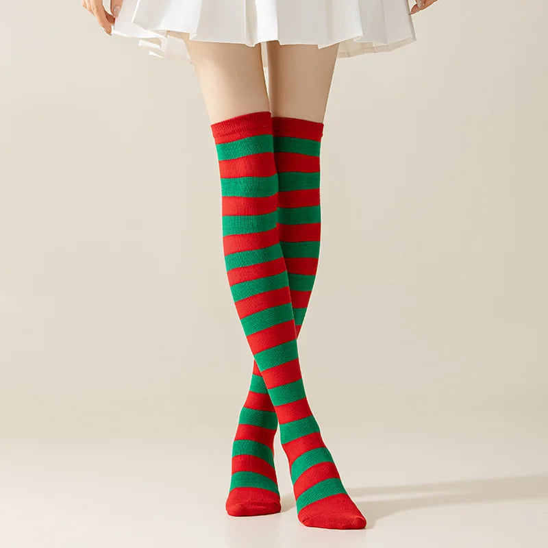 Striped Nylon Polyester Over Knee High Stockings