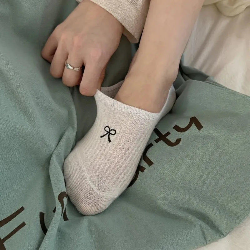 Cotton Polyester Invisible No Show Bow Socks