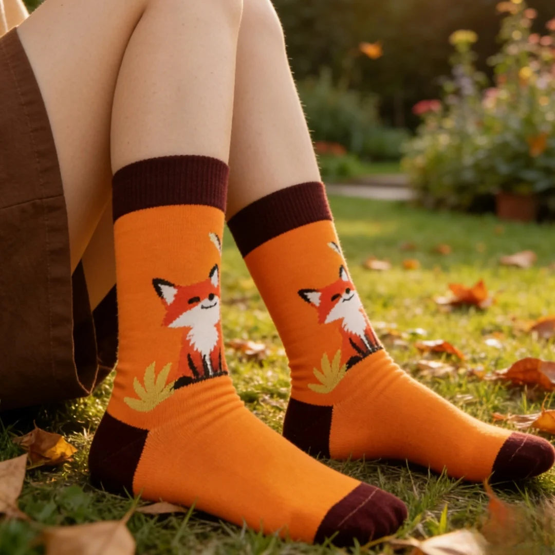 Cotton Blend Fox Pattern Middle Tube Socks - 4