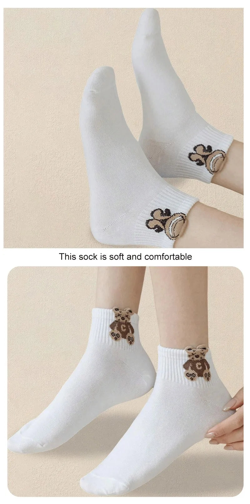 Polyester Elastane Teddy Bear Print Casual Ankle Socks for Women