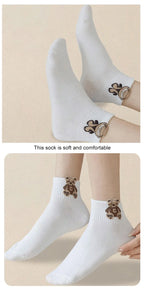 Polyester Elastane Teddy Bear Print Casual Ankle Socks for Women
