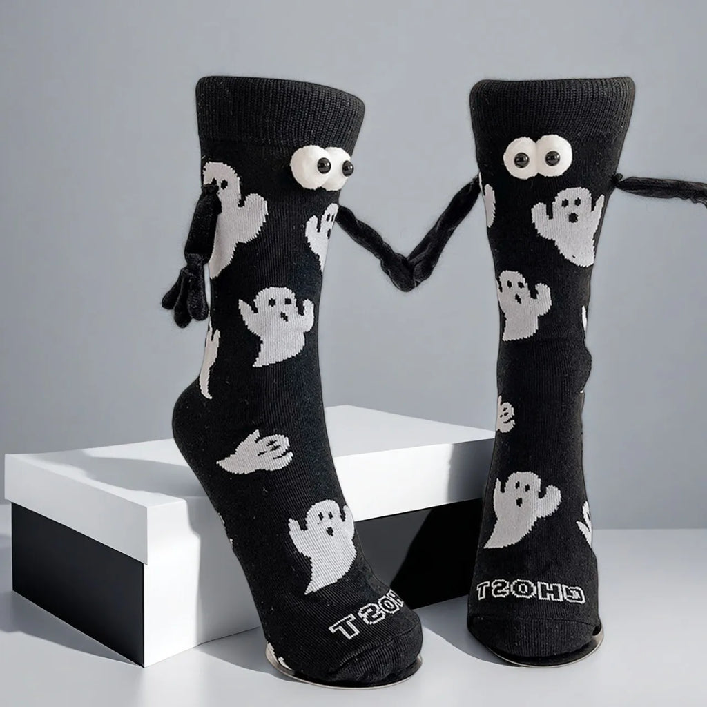 Cotton Ghost Design Magnetic Hand Holding Crew Socks