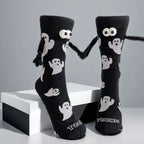 Cotton Ghost Design Magnetic Hand Holding Crew Socks