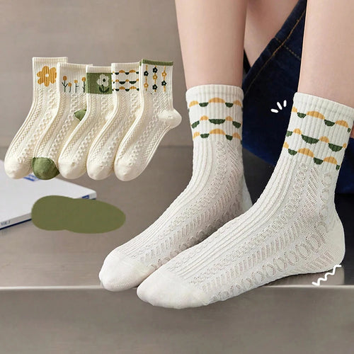 10 Pairs Floral Print Polyester Casual Mid Tube Socks