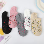 5 Pairs Polyester Elastane Floral Low Cut Boat Socks