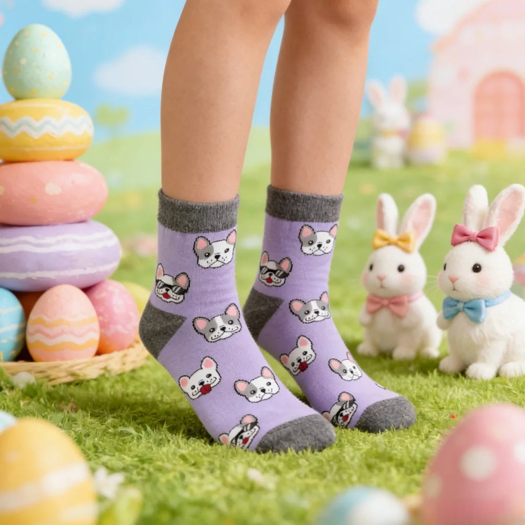 Cotton Blend French Bulldog Print Casual Low Tube Socks