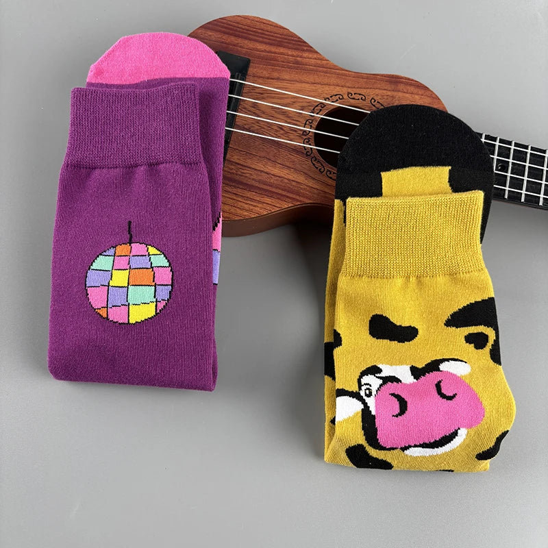 Cotton Blend Cow Print Casual Socks