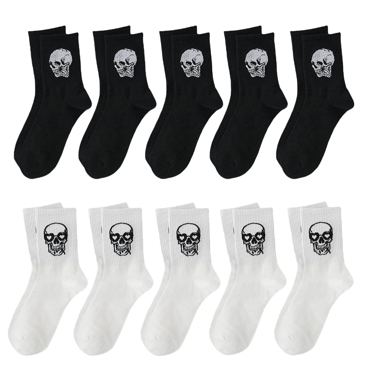 Men Polyester Elastane Skull Pattern Crew Socks - 9