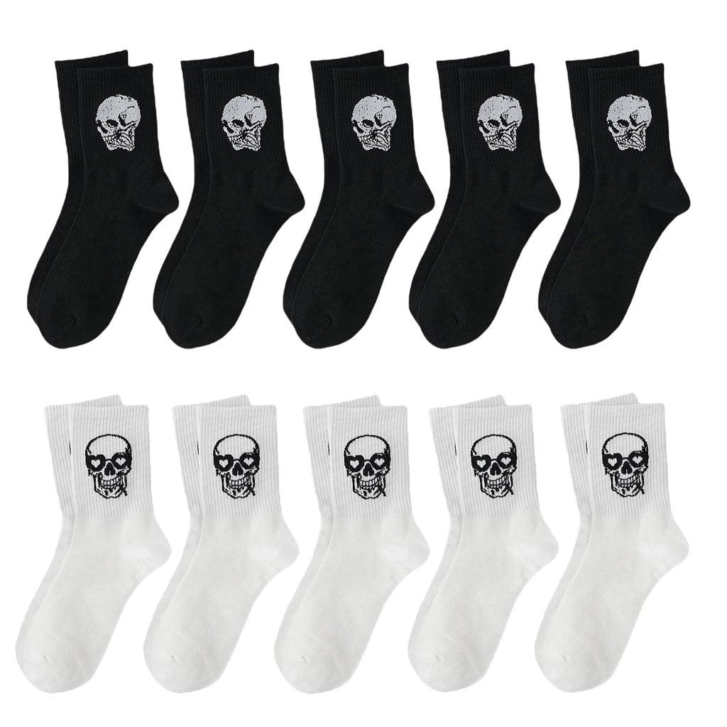 Men Polyester Elastane Skull Pattern Crew Socks