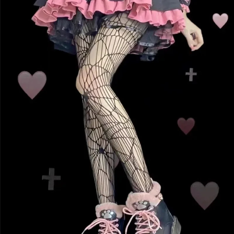 Nylon Cross Print Gothic Lolita Fishnet Tights