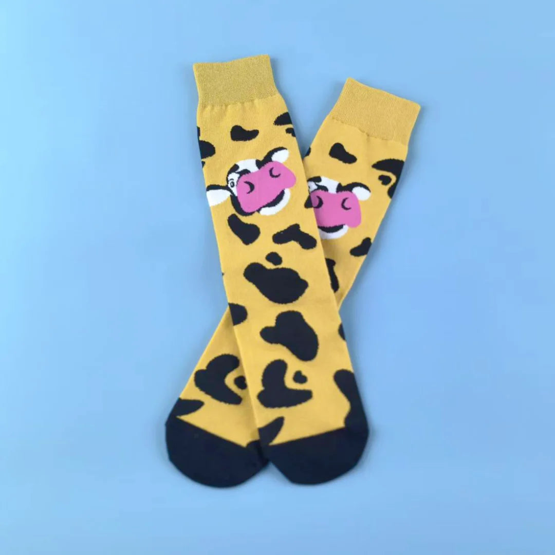 Cotton Blend Cow Print Casual Crew Socks