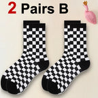 Polyester Blend Checkerboard Pattern Socks 2 Pair Set