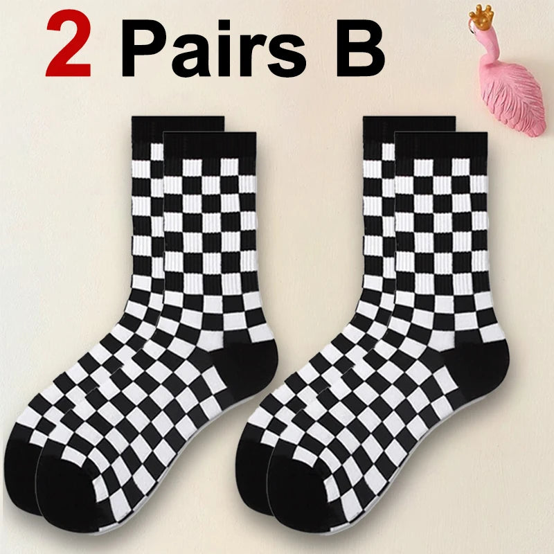 Polyester Blend Checkerboard Pattern Socks 2 Pair Set