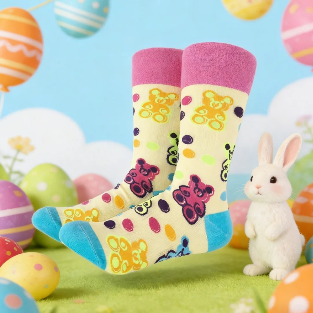 Cotton Blend Bear Print Casual Mid Tube Socks