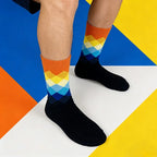 Cotton Blend Mid Calf Gradient Diamond Pattern Casual Socks