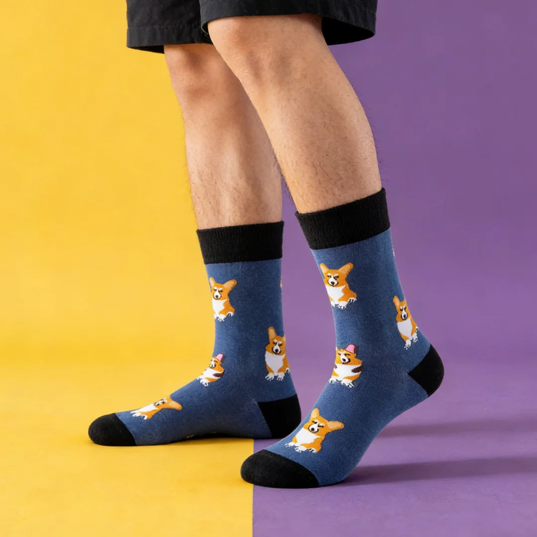 Cotton Blend Corgi Pattern Mid Calf Unisex Socks - 2