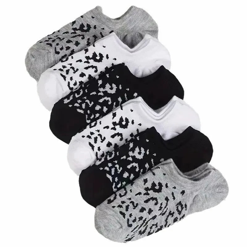 Leopard Print Polyester Blend Low Cut Casual Boat Socks