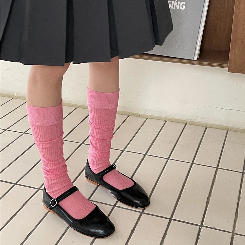 Cotton Blend Breathable Vertical Striped Long Socks For Women