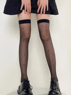 Nylon Heart Print Sheer Thigh High Stockings