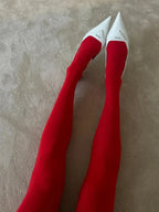 Red Nylon Polyester Slim Tights