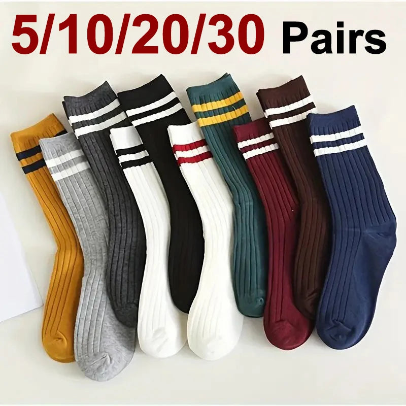 Striped Polyester Blend Mid Tube Casual Socks for Women