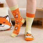 Cotton Blend Fox Pattern Casual Mid Tube Socks