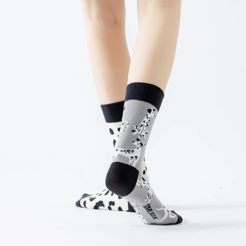 Cotton Blend Spotted Dog Pattern Mid Calf Unisex Socks - 6