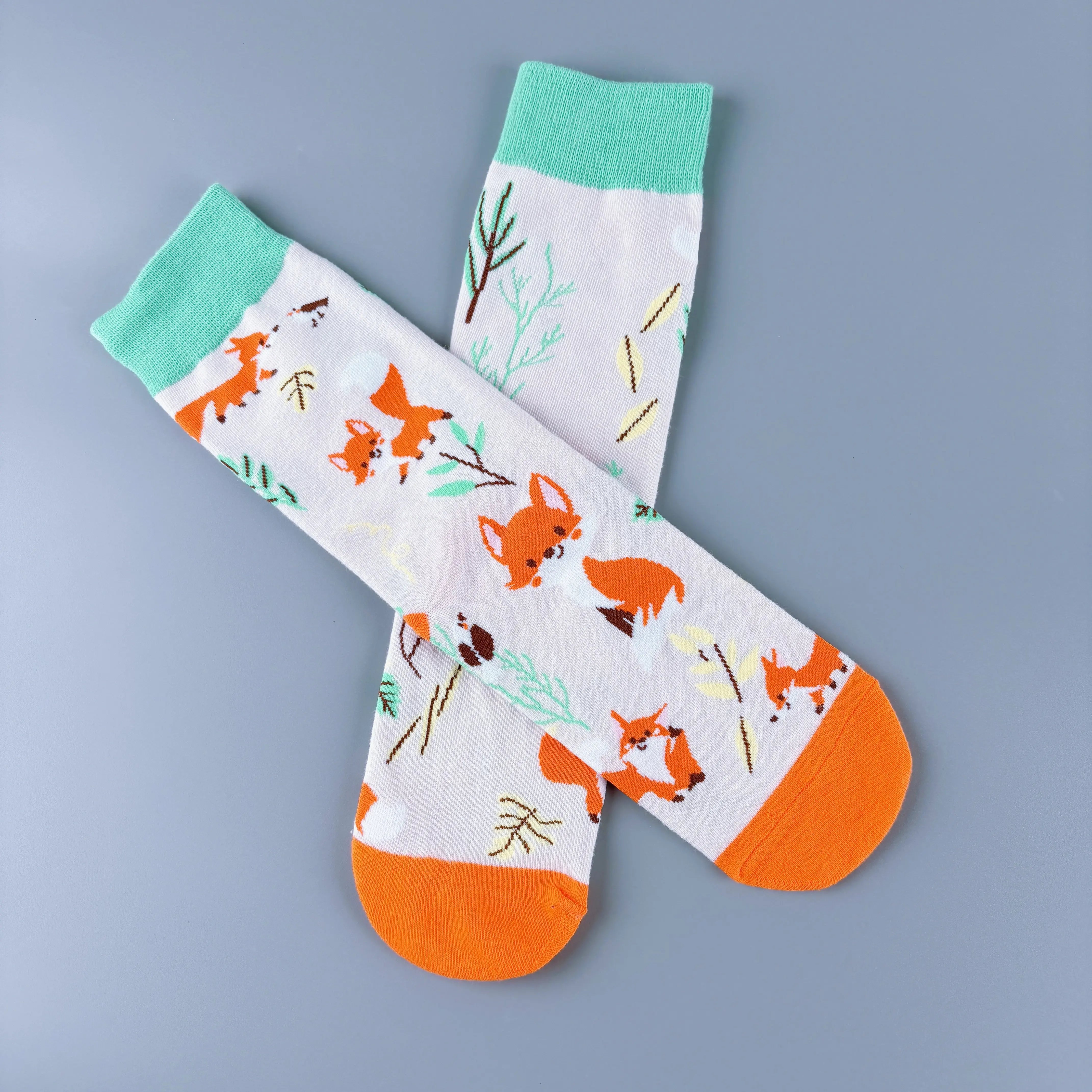 Cotton Blend Fox Pattern Casual Mid Tube Socks - 4