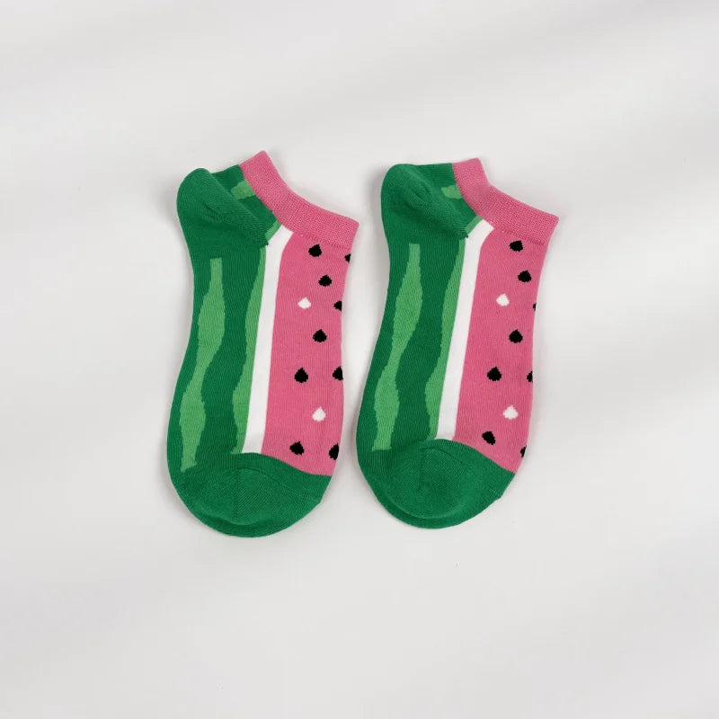 Cotton Blend Watermelon Print Low Cut Ankle Socks