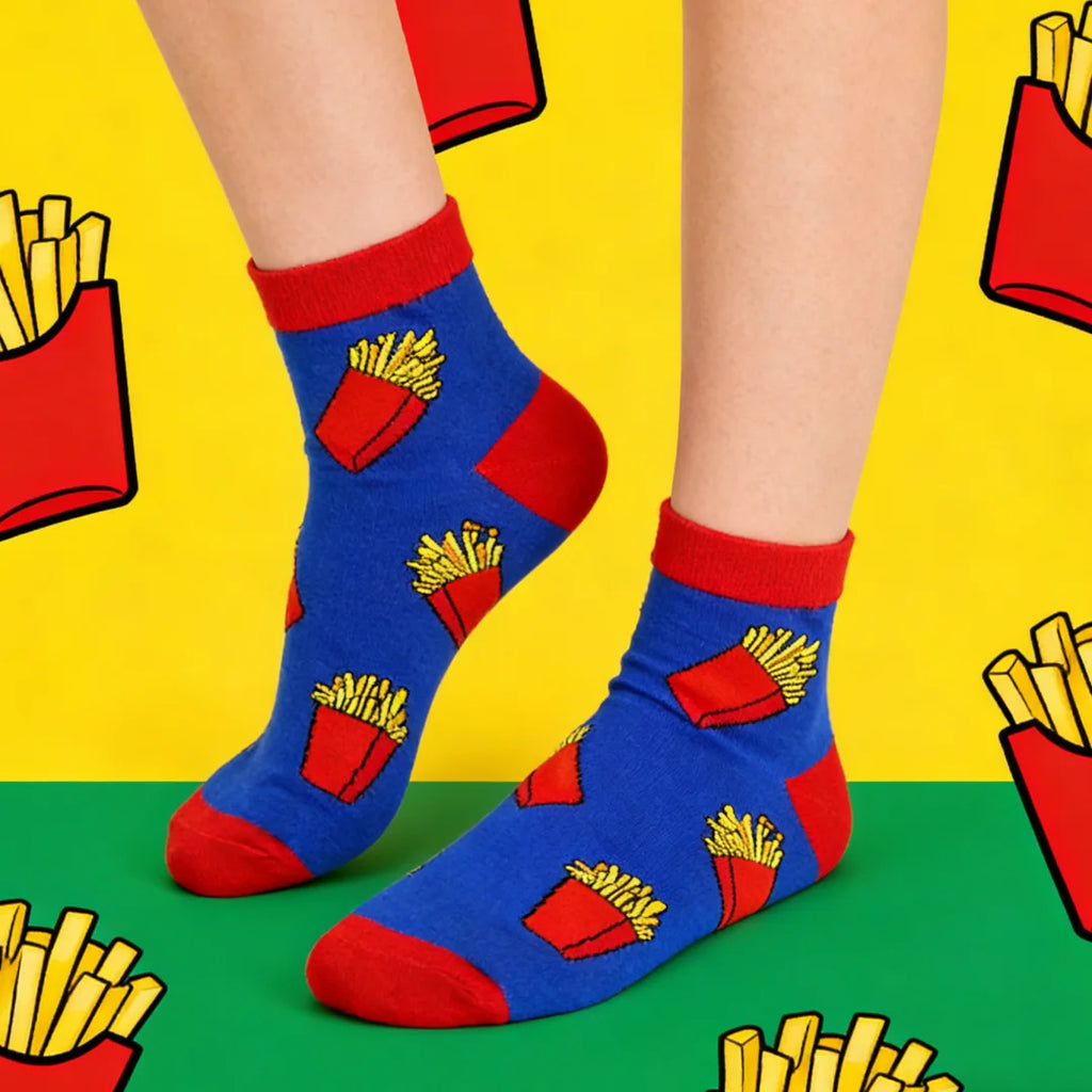 Cotton Blend French Fries Print Casual Socks