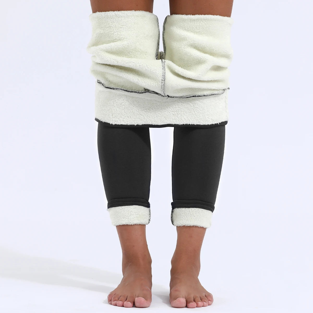 Polyester Lamb Fleece Thermal Leggings High Waist Winter Tights