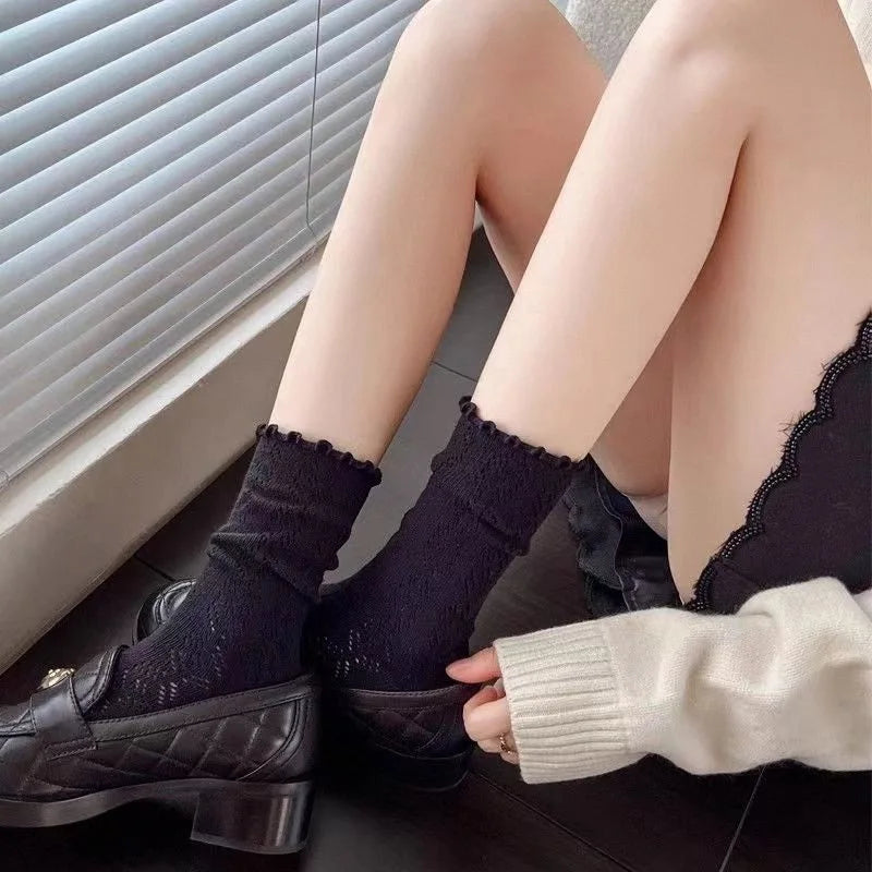 Cotton Nylon Hollow Knit Long Socks