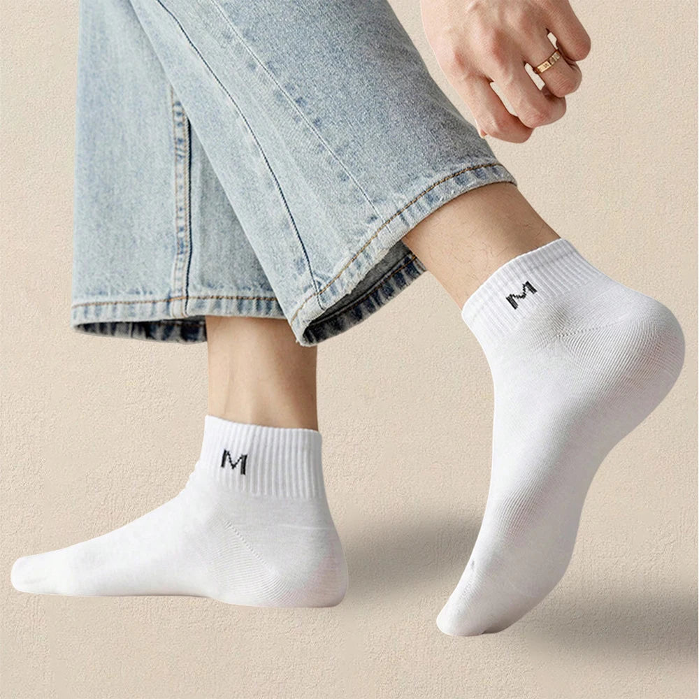Polyester Blend Casual Letter Ankle Socks 5 Pack